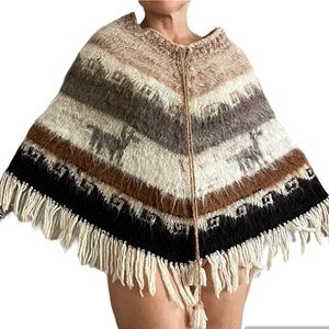 Alpaca Wool Poncho Fringe